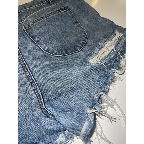 Princess Polly Cut Off Jean Shorts Womens 8 Blue Denim Cotton High Waist Raw Hem - Picture 5 of 7